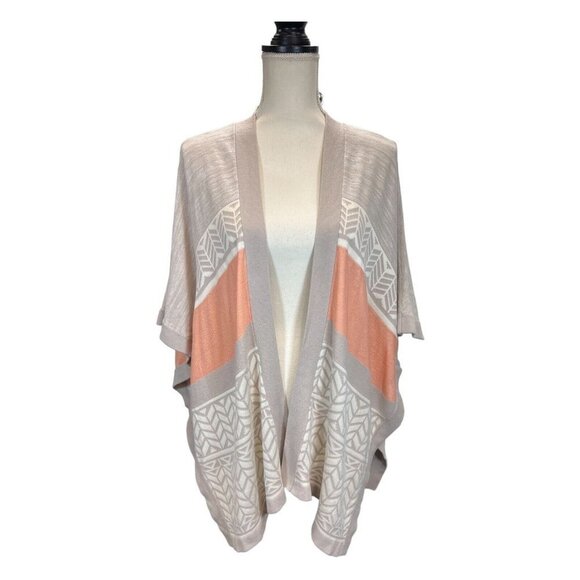 Say What Juniors L Aztec Poncho Cardigan Sleeveless‎ Creams Orange Chevron - Picture 1 of 5